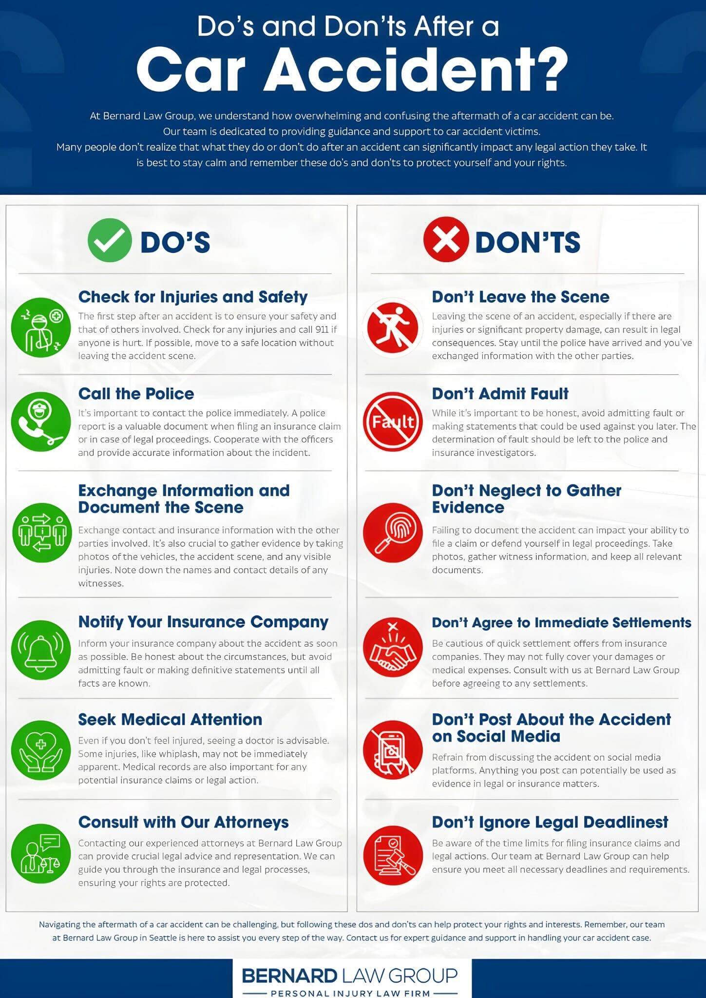 Seattle Car Accident Lawyers dos and dont after an accident infographic